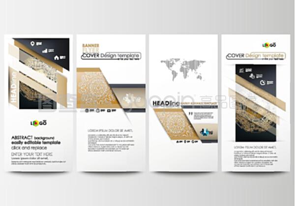 傳單集,現代條幅。商業模板。封面設計模板,易于編輯,抽象平面布局。金色技術背景,連接點和線的連接結構,科學矢量。